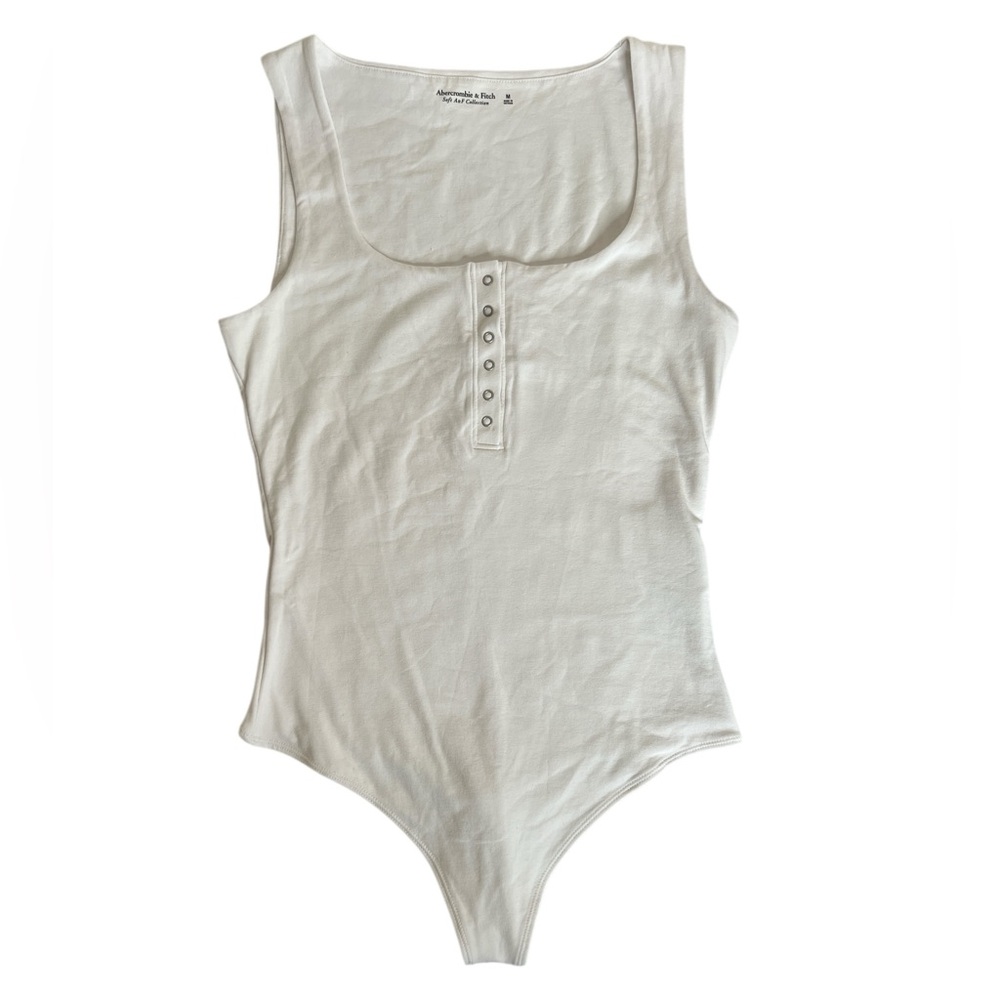 Abercrombie & Fitch Women’s White Button-Up Tank Bodysuit – Silver Snaps